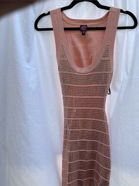 bebe Sleeveless Ribbed Band Knit Dress in Blush